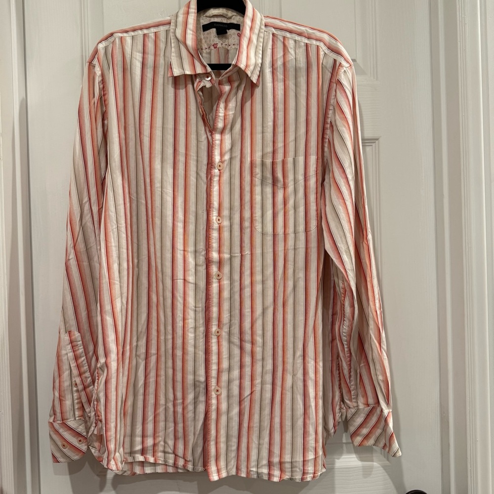 Express Striped Men's Button-Down Shirt in Red, Orange and White